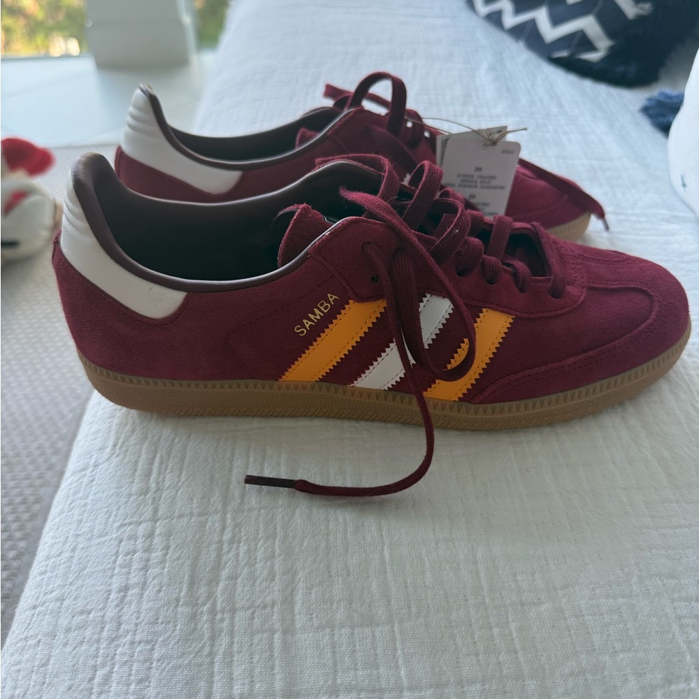 Adidas Samba Burgundy and Yellow Sneakers